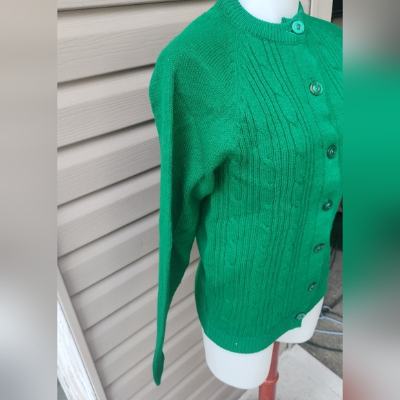 Women's Emerald Green Cable Cardigan Sweater - Picture 6 of 7